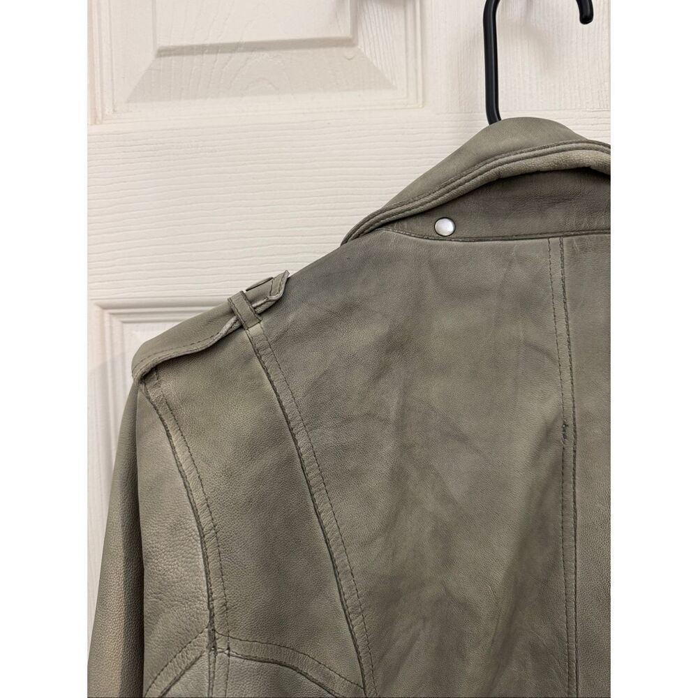jkt Jackett NYC 100% Genuine Leather Moto Jacket Size Medium Green Zippers - Picture 6 of 8